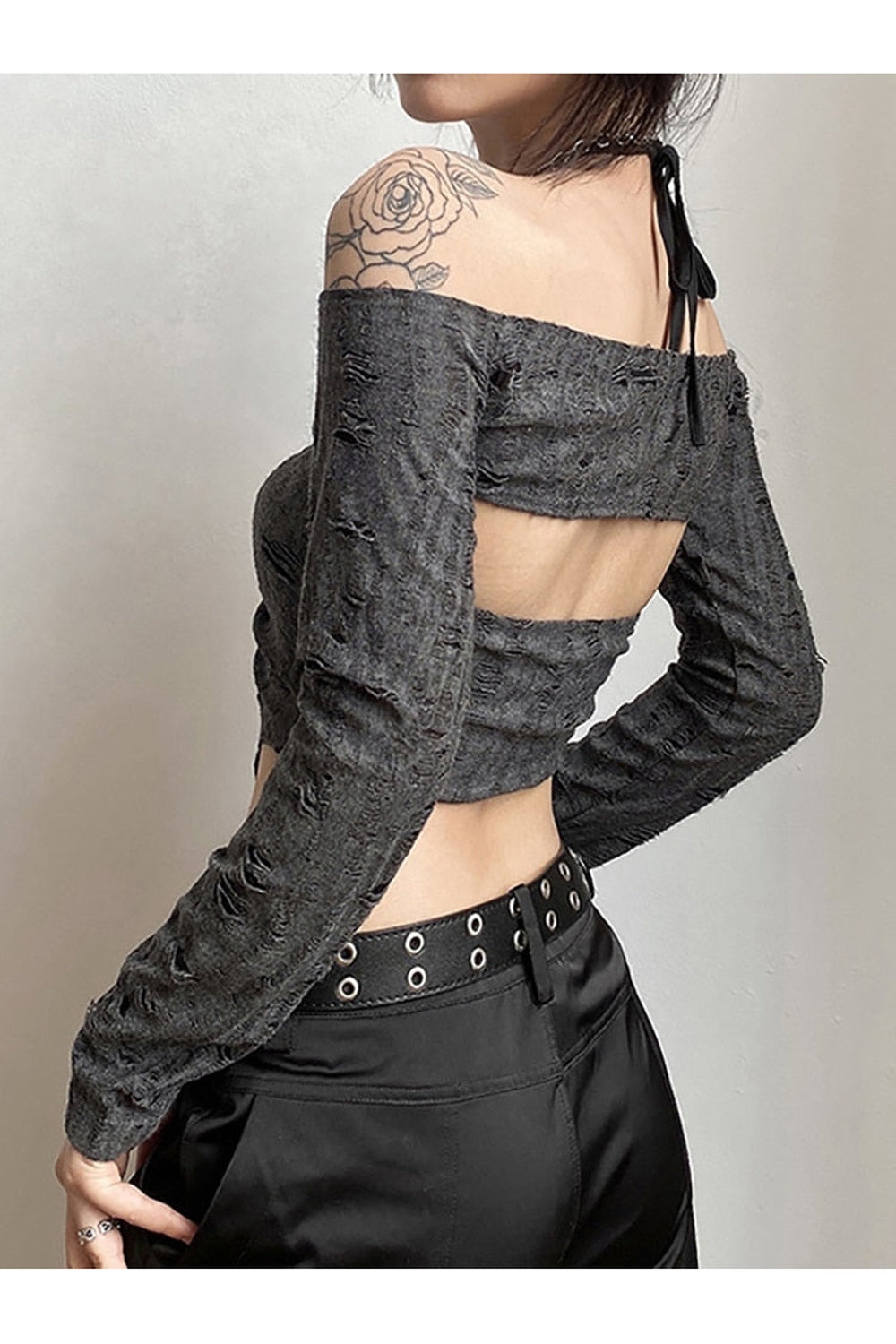 Fairy Grunge Long Sleeve Open Shoulders Crop Top cottagecoreclothes