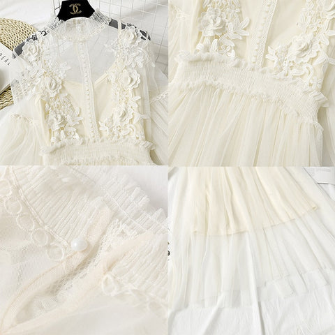 Cottagecore Lace Flower Dress - 0 - Сottagecore clothes