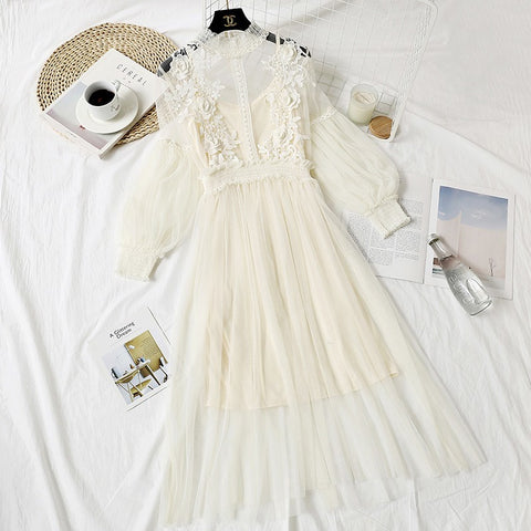 Cottagecore Lace Flower Dress - 0 - Сottagecore clothes