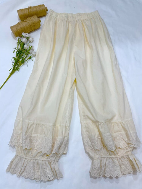 Elastic Waist Cotton Linen  Cropped Pants - 0 - Сottagecore clothes