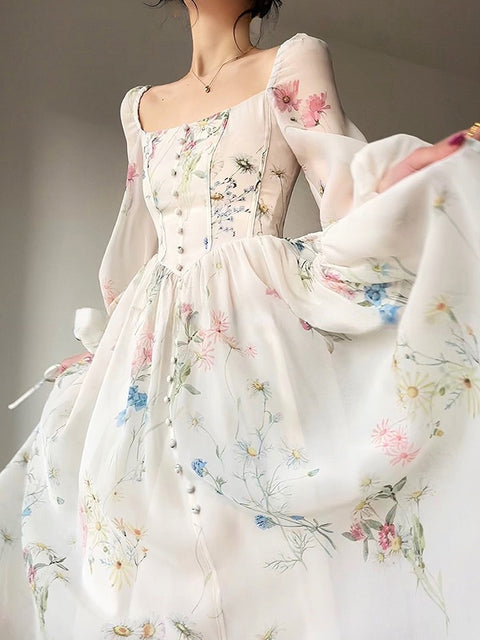 Elegant vintage dress with flowers