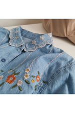 Retro Flower Cowboy Embroidered Blouse