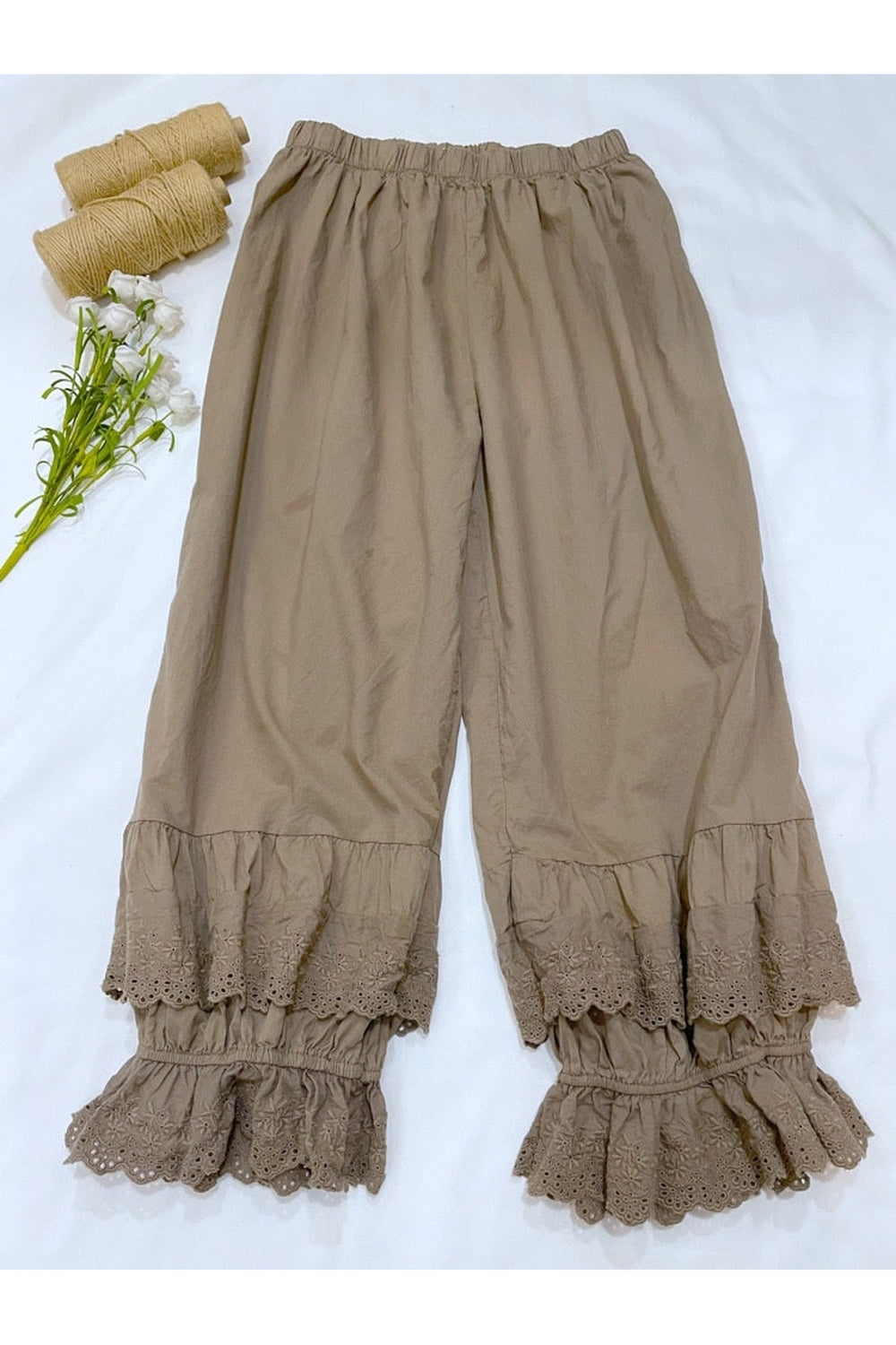 Elastic Waist Cotton Linen Cropped Pants