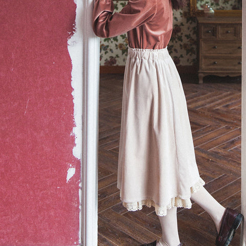 Vintage Aesthetic Corduroy Long Skirt