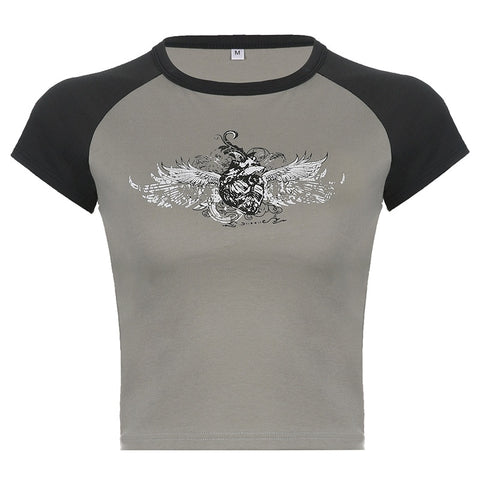 Fairy Grunge Wings Print Crop Top - 0 - Сottagecore clothes