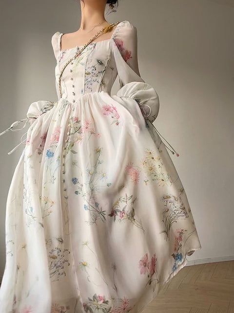 Elegant vintage dress with flowers