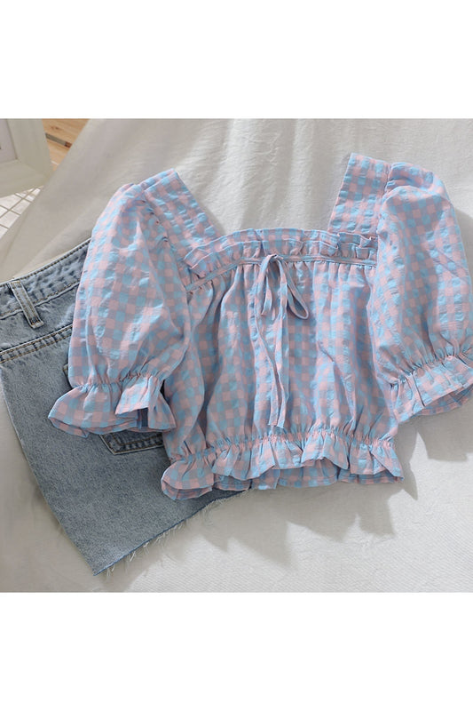 Retro Plaid Crop Top cottagecoreclothes