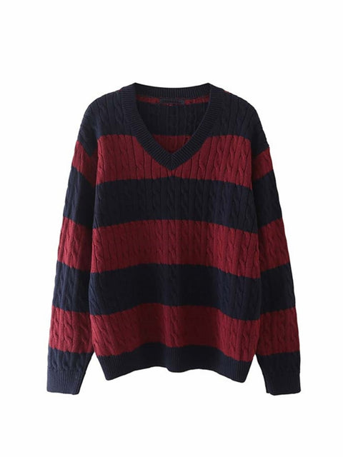 Retro Aesthetic Stripe Loose Sweater - 0 - Сottagecore clothes