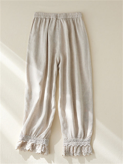 Pantalón holgado de lino con bordado