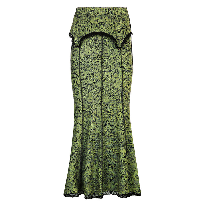 Green Goblincore Floral Skirt - Сottagecore clothes