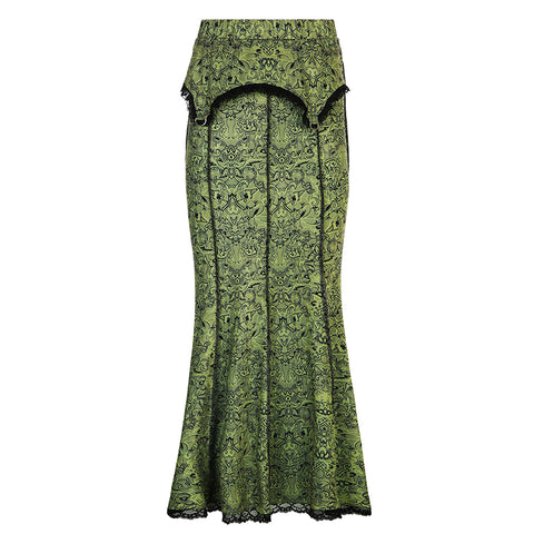 Green Goblincore Floral Skirt - 0 - Сottagecore clothes