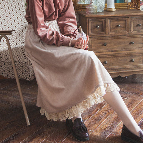 Vintage Aesthetic Corduroy Long Skirt